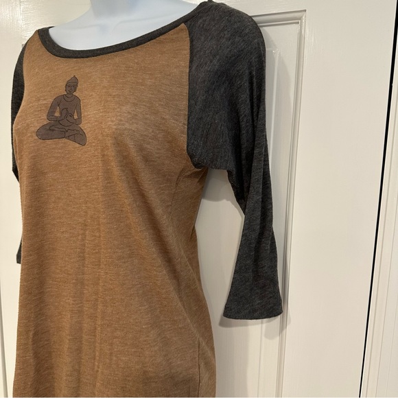 Alternative Apparel brown Buddha baseball tee shop wish list Greenwich yoga M - Picture 6 of 9
